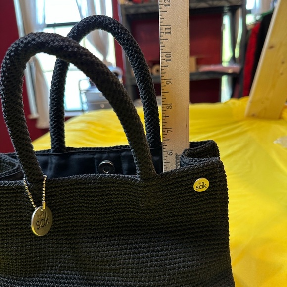 The Sak Black Crochet Top Handle Handbag Purse Medium Woven Knit Shoulder Bag - Picture 7 of 12